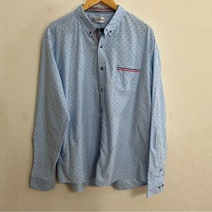 Tomsware Men's 2XL Light Blue Triangle Print Button-Down Shirt with Chest Pocket